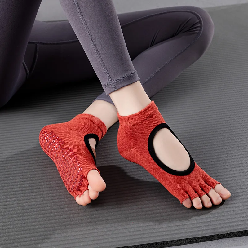 Professional yoga socks women summer non-slip dew point back breathable air  cotton five-finger socks