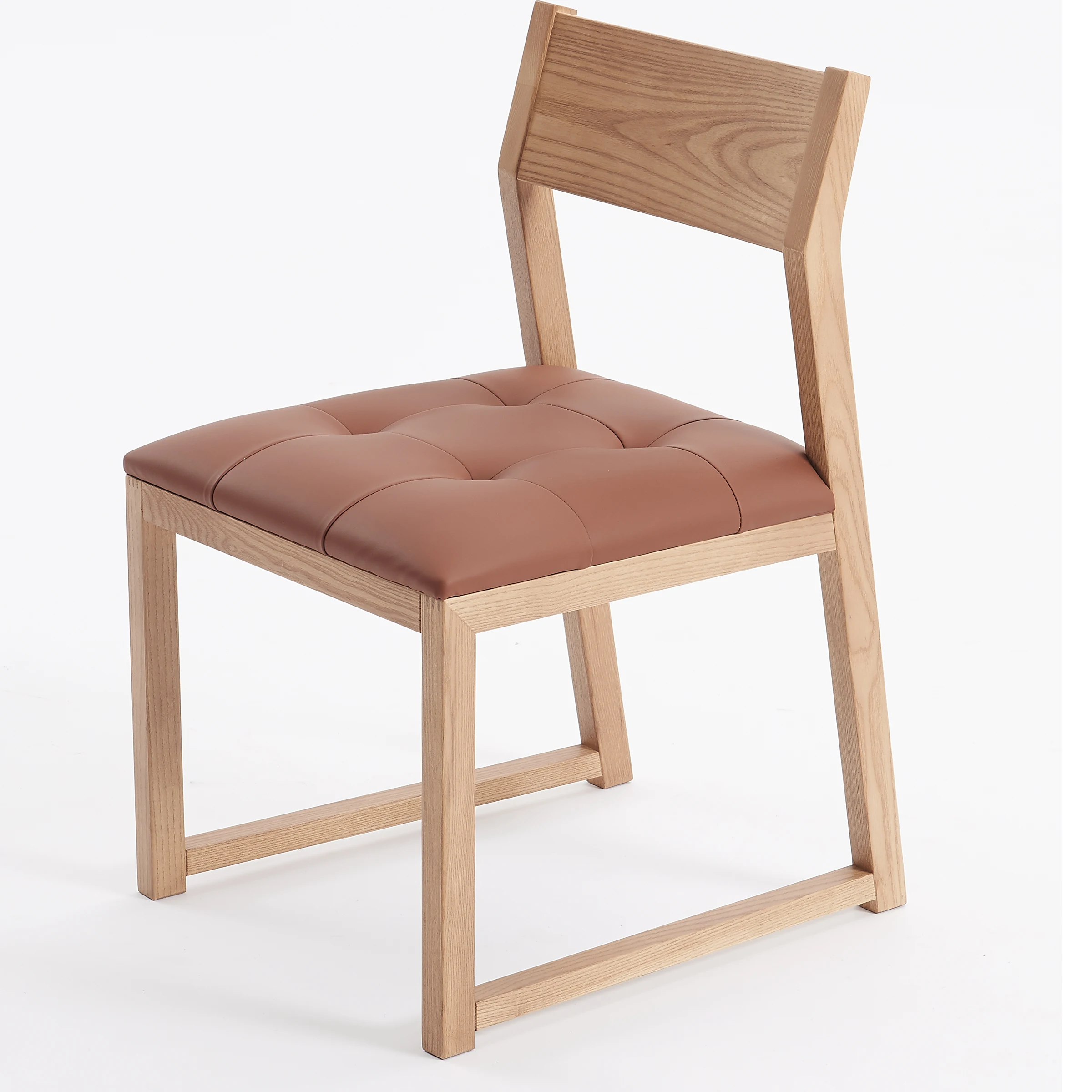 Solid ash wood frame dining chairs Natural Wood Leather Seat Cushion Hardwood Frame For dining room coffee shop restaurant