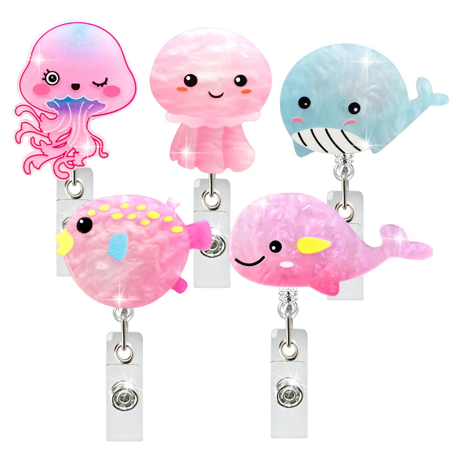 ABS Plastic Badge Reel Cute Octopus Dolphin Marine Animal Badge Holder Worker Clothing Decoration Nurse Office Gifts