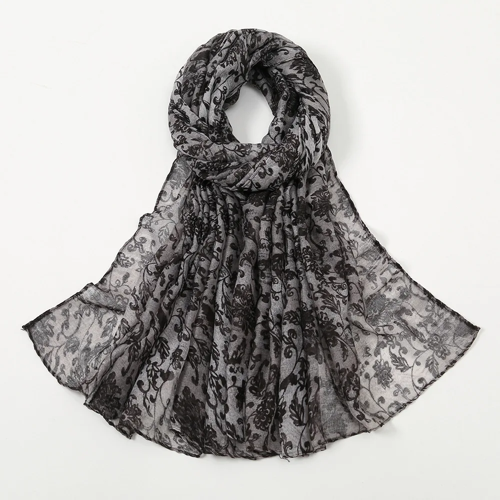 2022 New Fashion Print Hot Sale Voile Scarf Dragon Flower Casual Cape Floral Series Long Scarf