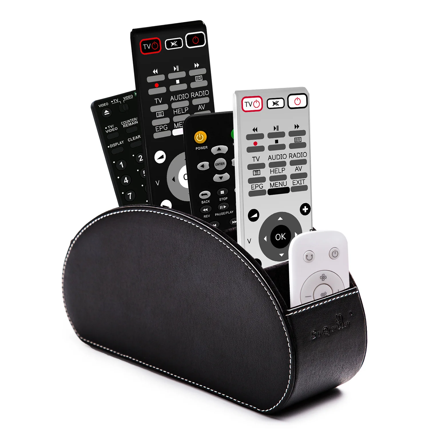 5 Grid Pu Leather Tv Remote Control Phone Desktop Organizer Box Cosmetics Brush Pen Storage Holder