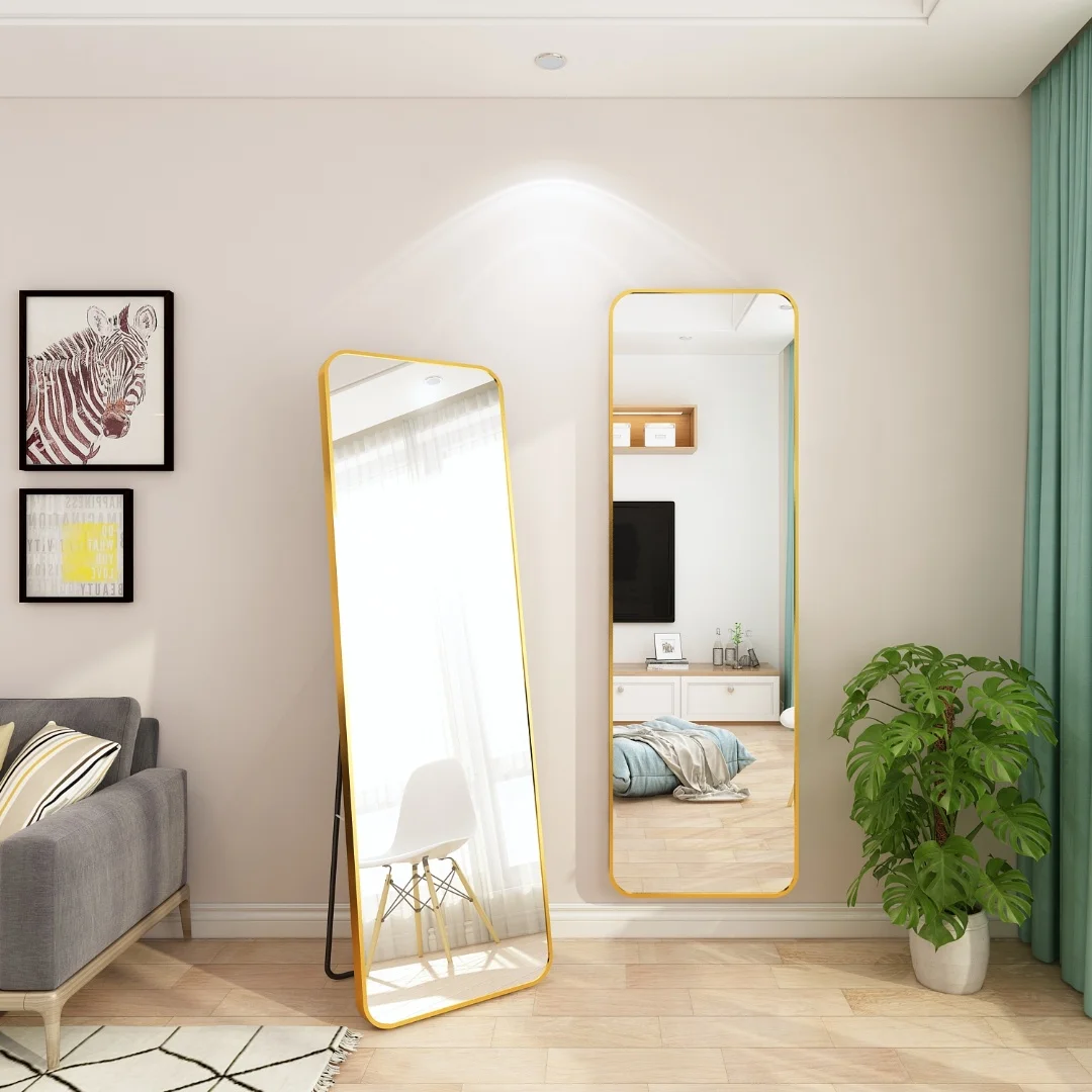 Factory Supply Full body floor to ceiling mirror, mesh red, minimalist girl with rounded corners, household fitting mirror