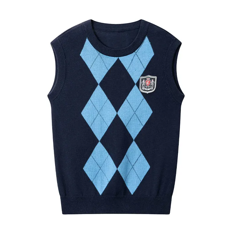 
Round-neck Vest Diamond Jacquard Sweater School Uniforms of Children Primary School OEM Service Support Unisex 