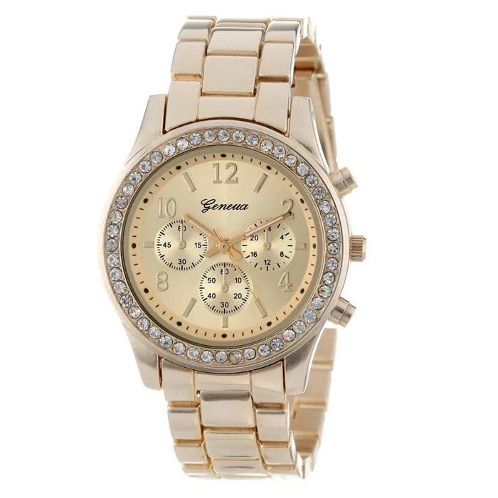 Hot Selling Ladies Diamond Stainless Steel Quartz Wrist Rose Gold Silver  Geneva Watch For Women GW-1011