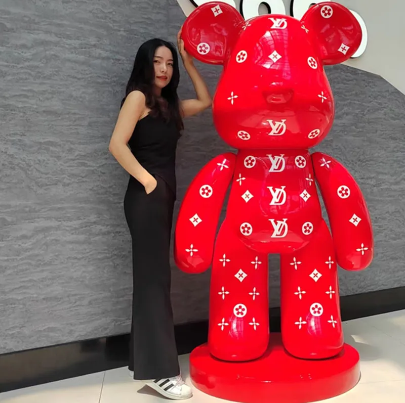 High Quality Hot Sale Life size Fiberglass Bear Statue Colorful Resin Fiberglass Bear Violent  LV Supre me Sculpture