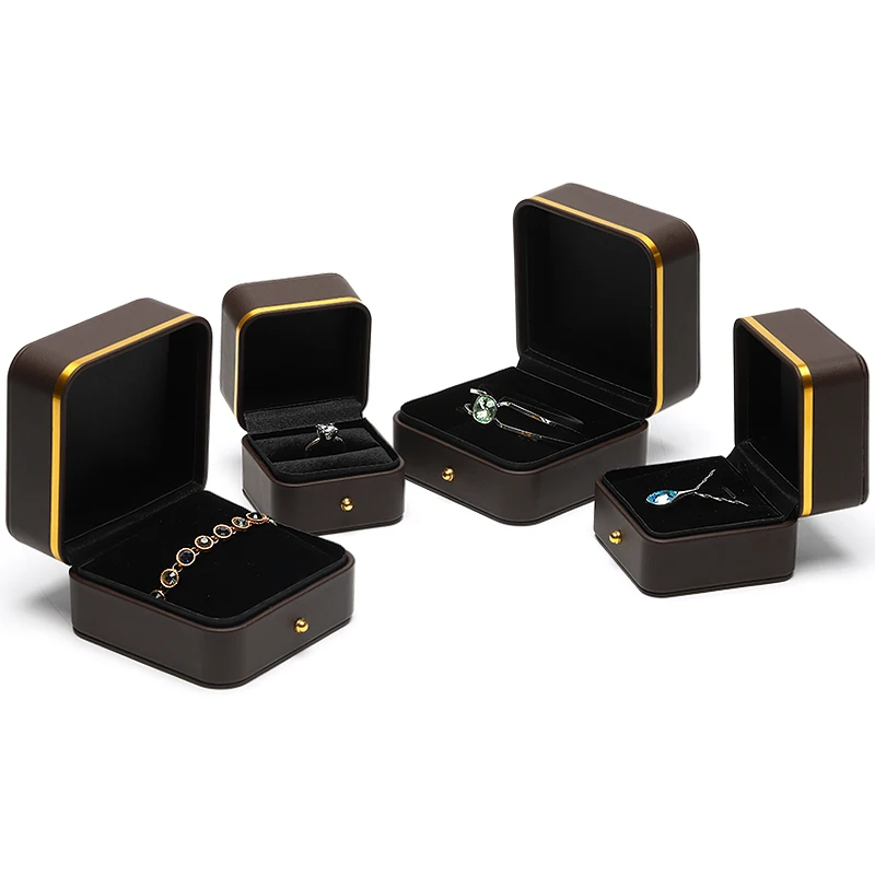 Black gold edge luxury custom logo pu leather jewelry box