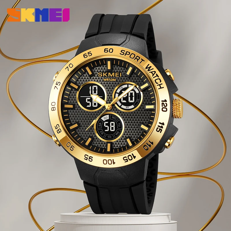 Skmei 2106 fancy odm men digital watch best Silicone strap water resist double display  sports watch manufacturer
