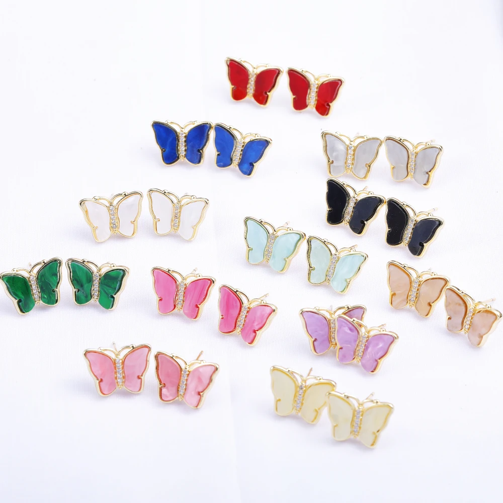  Wholesale High Quality Butterfly 14K Gold Plated Zircon Pendant Diy Earrings Jewelry Making