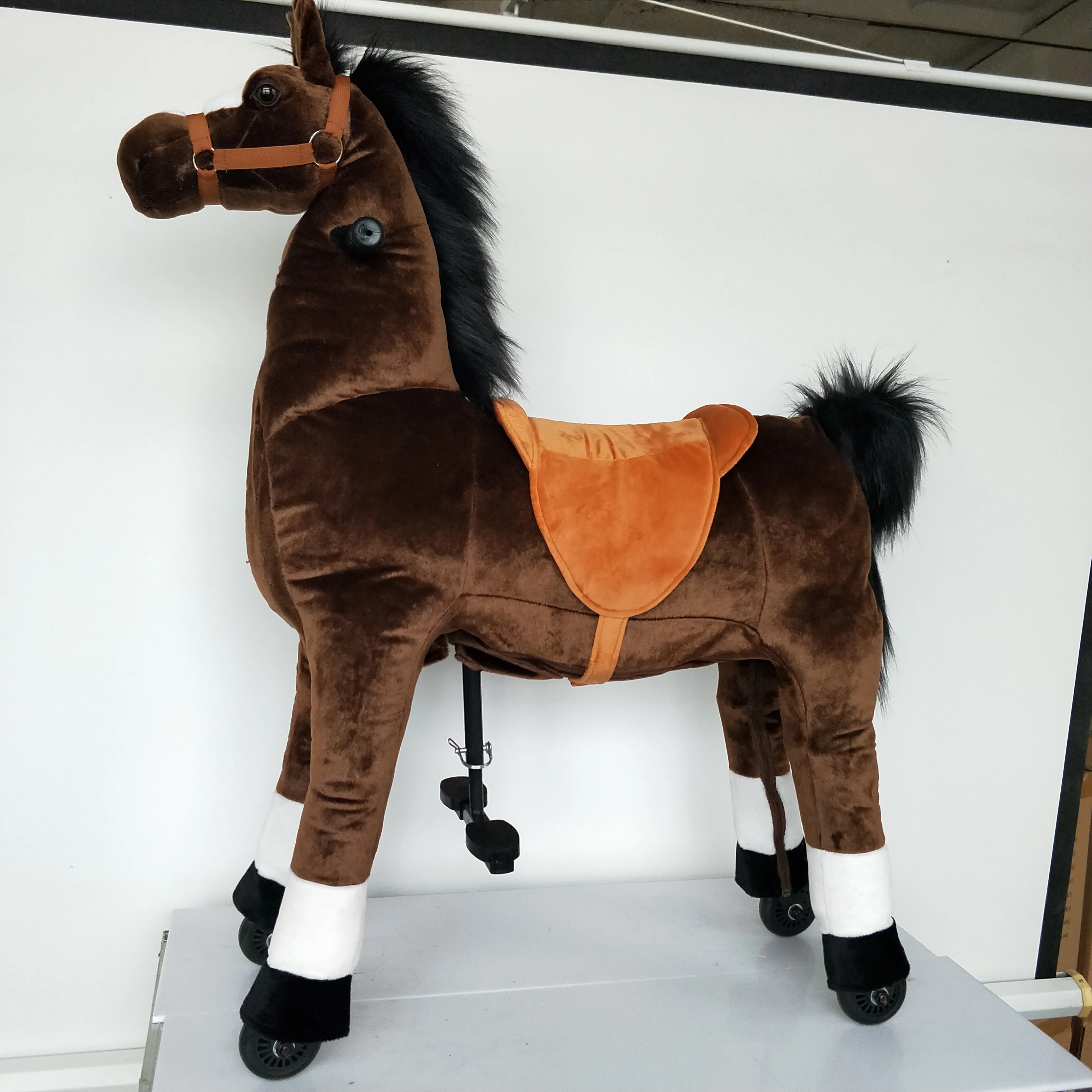 Ride-On Horse Mechanical ony Brown with White Hoof Giddy up ony Plush Walking Animal