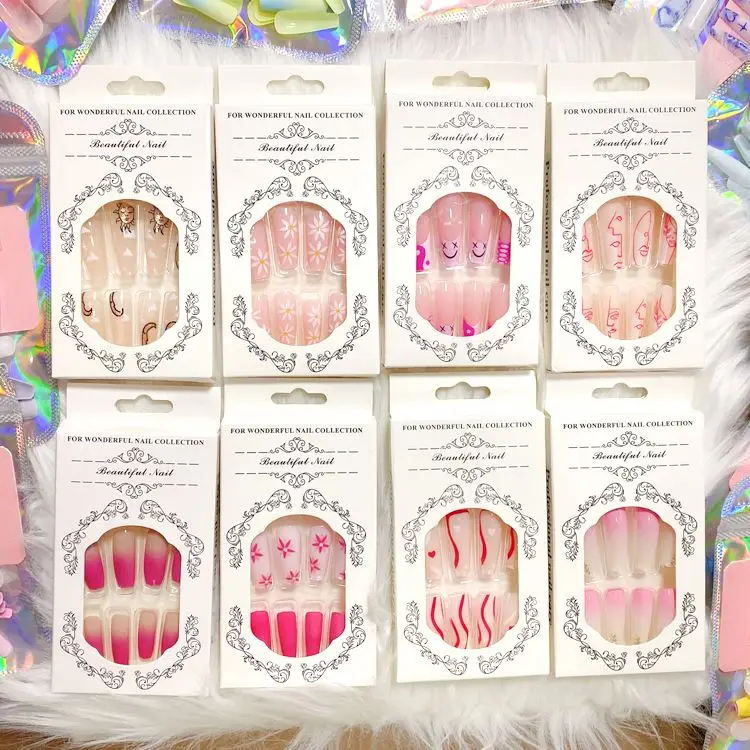 Removable Multi Pure Color Reusable ABS Coffin Press On Nail Extension Glue Model Tool Paper-Free for Crystal False Fake Nails