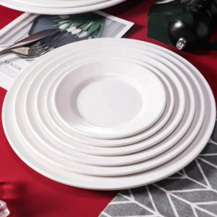 High Quality Hotel White Dishes & Plates Plastic Melamine Tableware Plate Dinnerware Sets Dinner Charger Plate For Restaurant