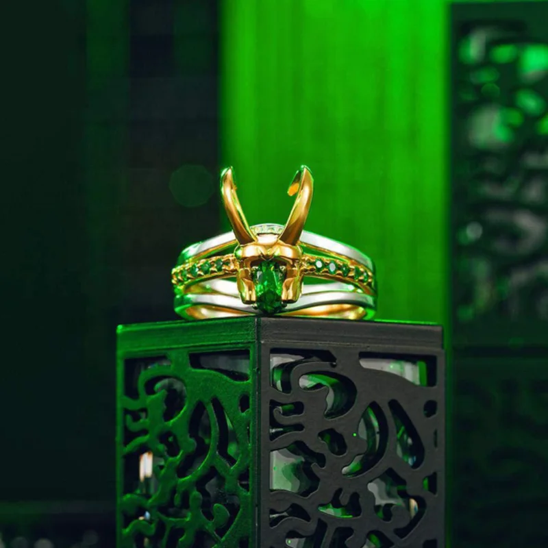 Кольцо «Три в одном» Loki Thor 18K позолоченное зеленое кольцо с бриллиантами аксессуары для косплея шлема пар ювелирные изделия