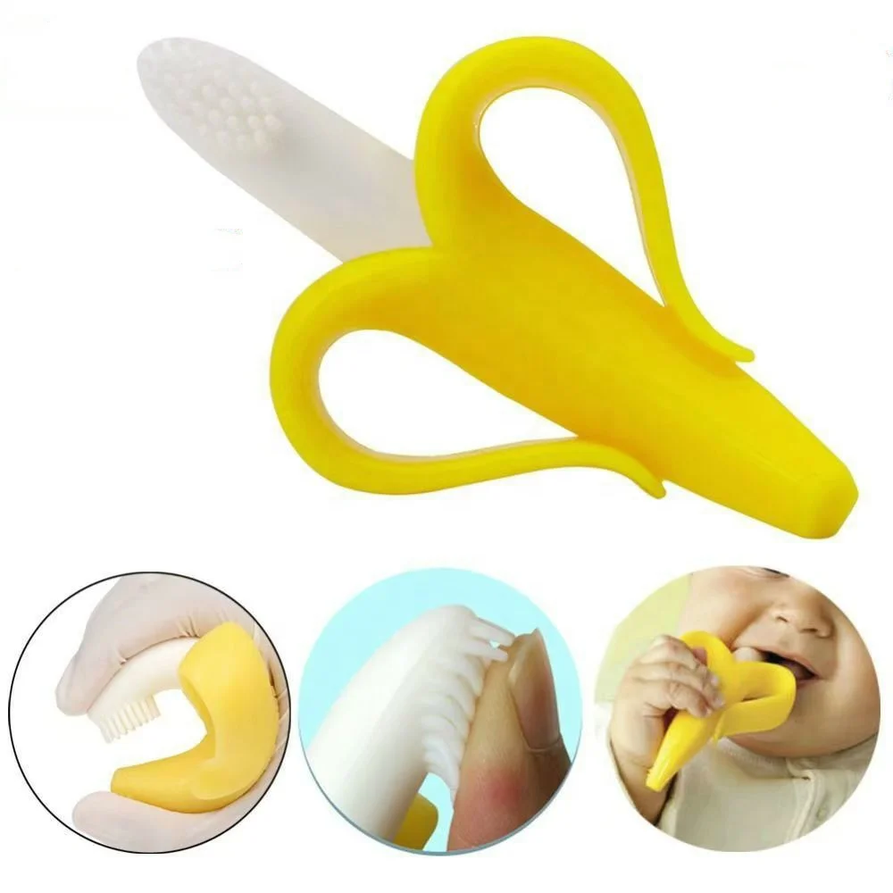 New Design Banana Shaped Silicone Baby Teeth Chew Toy Soothing Teeth During Teething Period Baby Teether