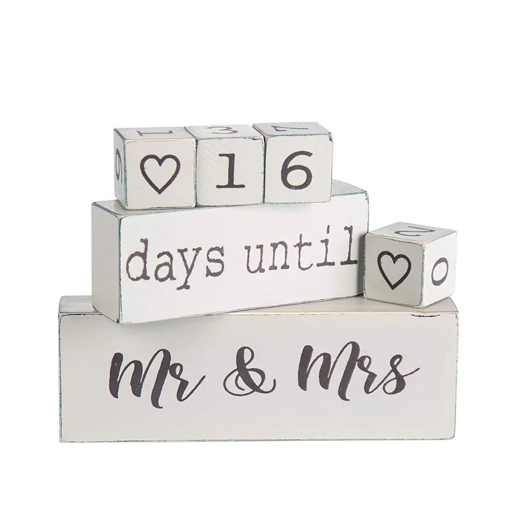  Wedding Countdown Calendar Wooden Blocks Engagement Gifts for Couples - Engaged Rustic Finish with Black