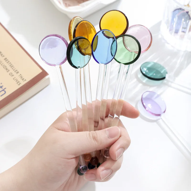 Clear and colorful glass spoon heat resistant stirring rod for coffee tea milk party home bar wedding