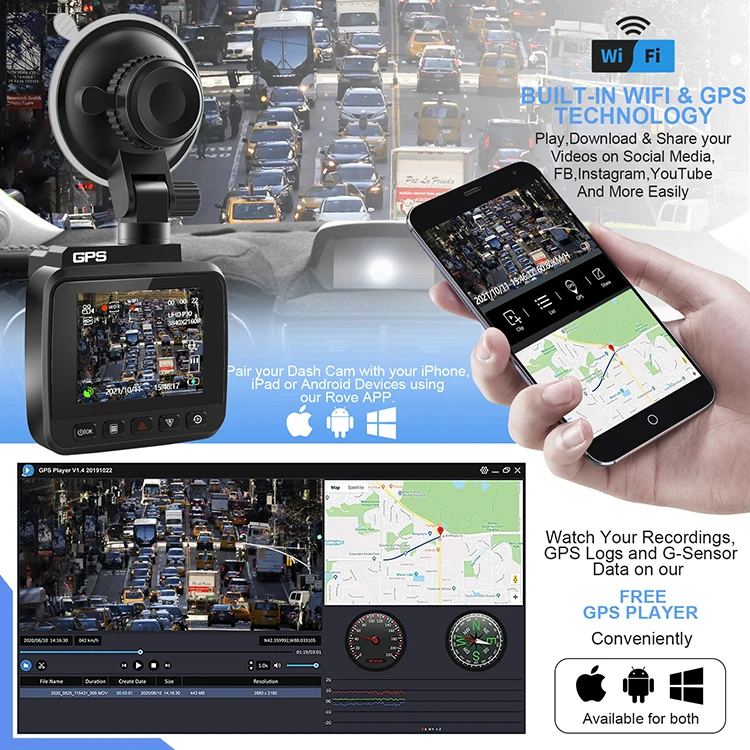 Видеорегистратор UHD 2160P широкий угол обзора Wi-Fi GPS 2 4 дюйма