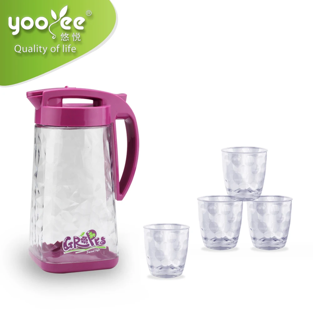 Water Pitcher Jug with Cups Set Design High Quality Plastic New Water Pots & Kettles with Plastic Lock Lid, 4 Cups 300ml Promise