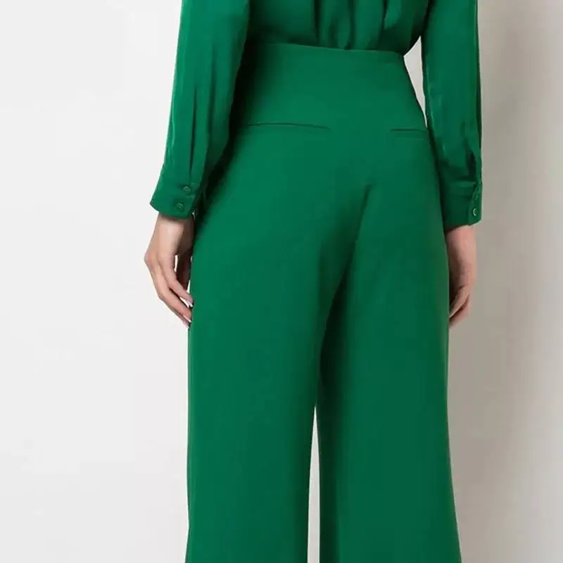High class Straight Cutting Women Chic Blazer Suit Styled With High Waist Flared Pants Shawl Lapel Formal Green Suit Jacket