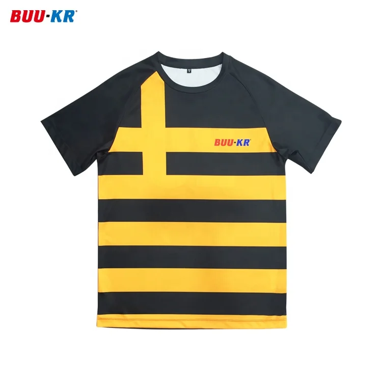 Buker Polyester Custom Thermal Sublimation Printing Blank Black And Yellow Stripes Running T shirts