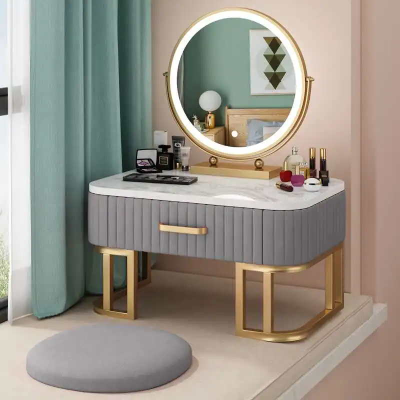 2021 Modern short legs golden pink green velvet marble top make up table 50 cm
