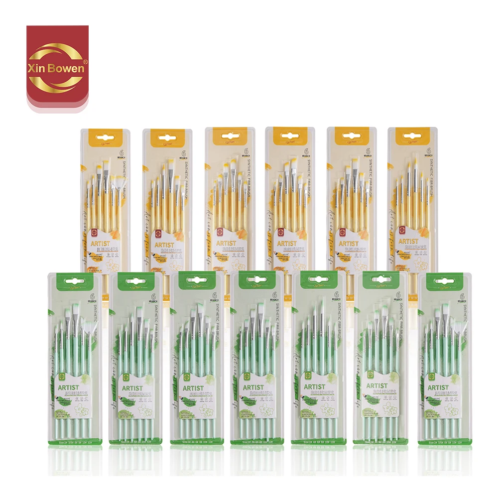 Xin Bowen Custom Brushes 6Pcs Artist Brush Plastic Handle Nylon Hair Painting Brush for Watercolor Acrylic Oil Painting