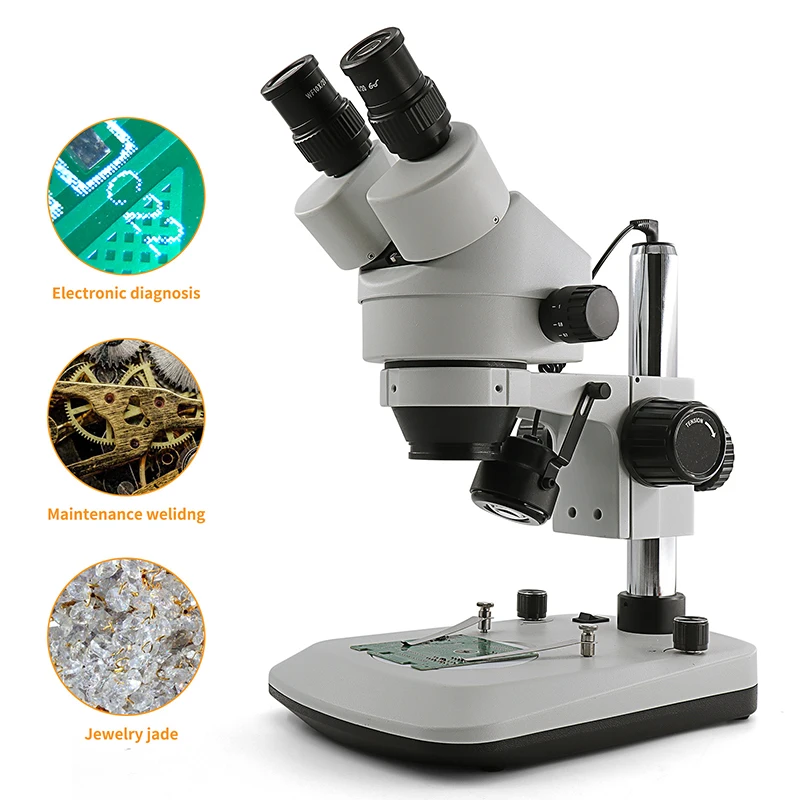 SWIFT 7X-45X Simul-Focal Continuous Zoom Binocular Stereo Microscope Light Microscopio Double Boom Stand Industrial PCB Jewelry