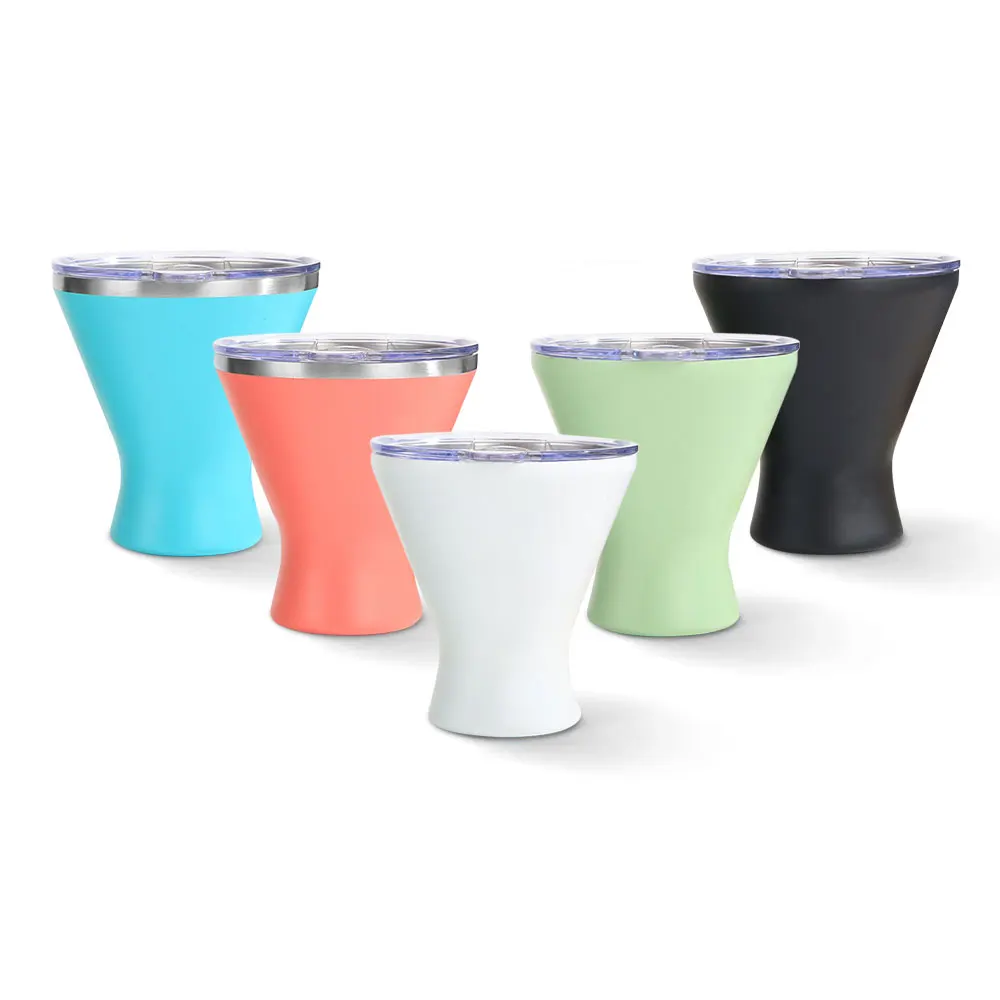 10oz 300ml Double Wall Vacuum Stainless Steel Custom logo Margarita Tumbler Wine Stemless Cocktail Travel Martini Glass with Lid