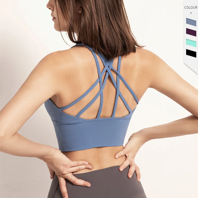 
Stock Beautiful back bra yoga underwear gathered shockproof belt chest pad sports bra vest yoga suit 