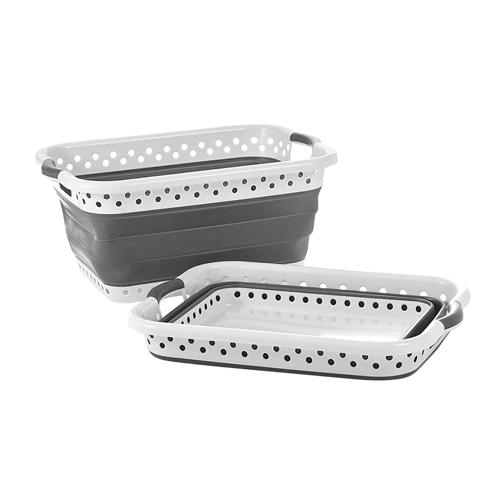 27 L White/Grey Collapsible Plastic Oval Laundry Basketnew Large Collapsible Laundry Basket Washing Clothes Pop Up Collapsible P