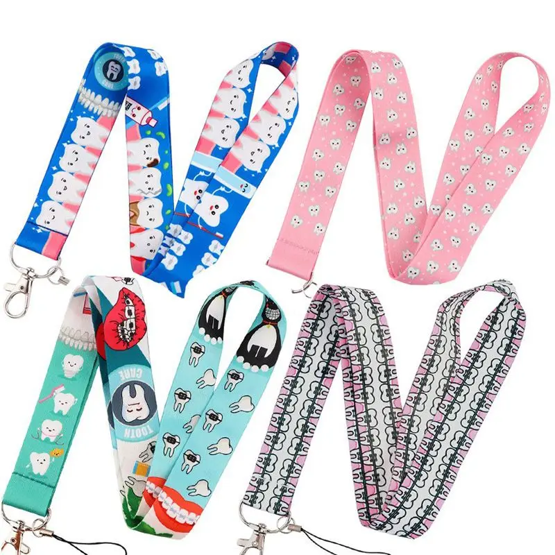 Hot Selling Dentist Cartoon Design Keychain Lanyard Polyester with Embossing Printing and Hook Accessory Personality Gift