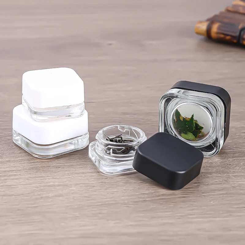 Custom 5ml 9ml Square Airtight Smell Proof Stash Container Thick Child-resistant Glass Concentrate Jar with CR Square Lid