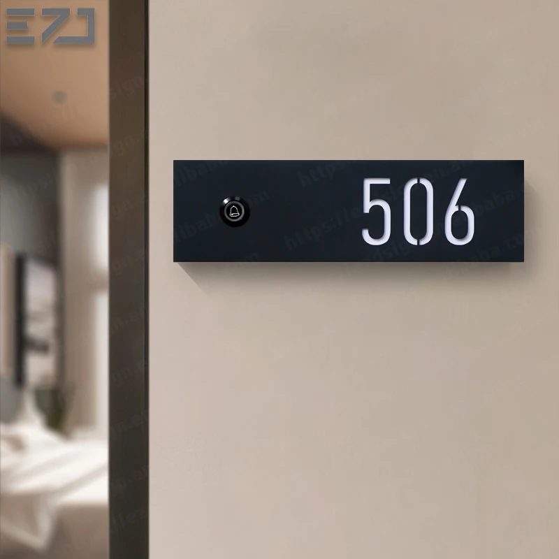 EZD Top and Bottom Grooved Illuminated Hollow-Out Numbers Luxury Residential Apartment House Room Door Sign with LED Doorbell