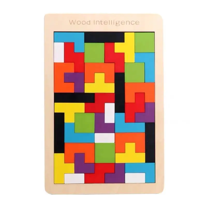 Wooden Blocks Puzzle Brain Teasers Toy Tangram Jigsaw Intelligence Colorful 3D Russian Blocks Game