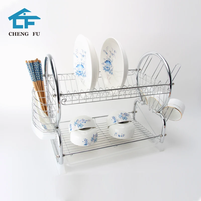 Customized Professional Adjustable Iron Wire 2 Tiers Metal Sink Drying Drainer Kitchen Storage Dish Rack Drainer