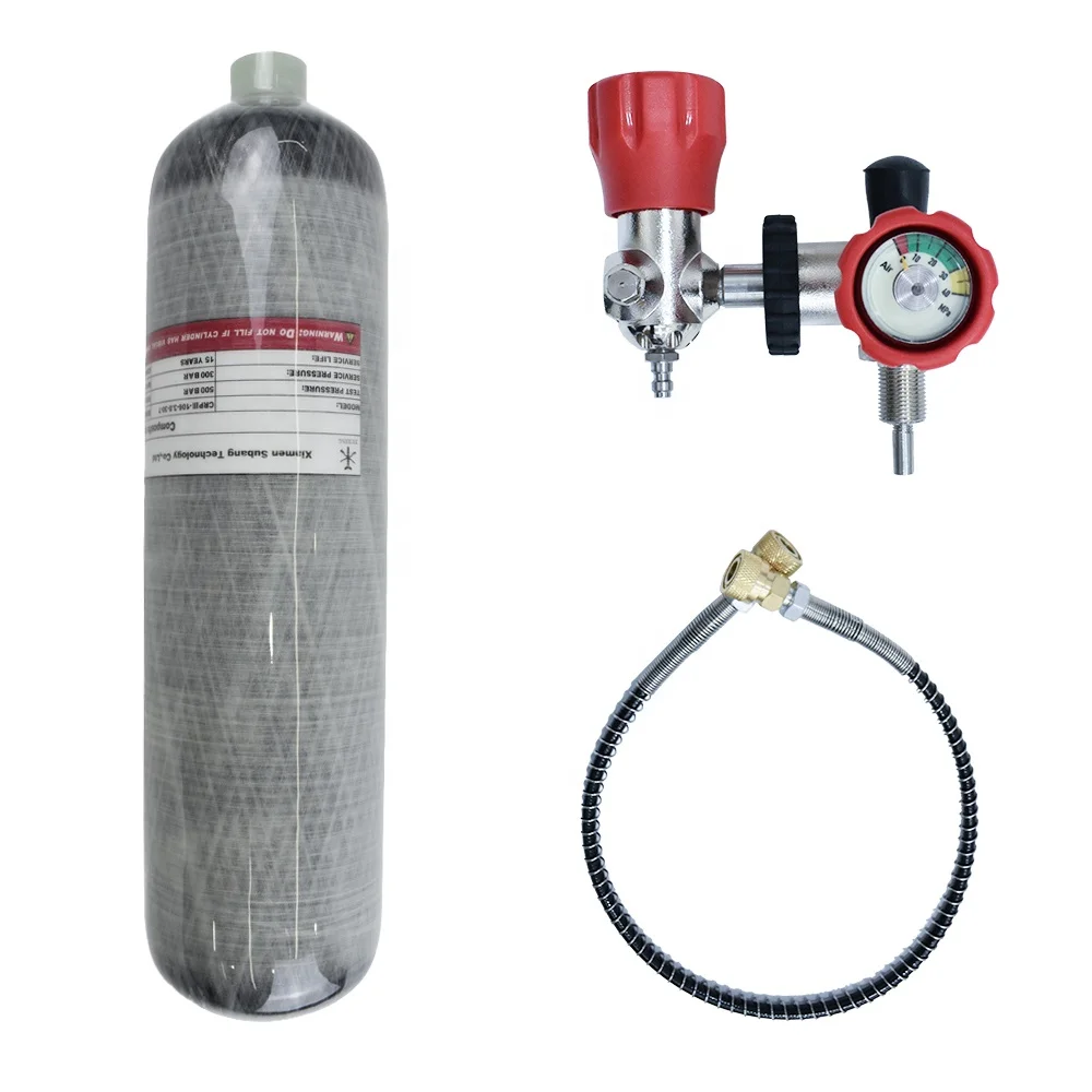 GP Impact-resistance Low Price CE 3L High Pressure 300Bar 4500Psi Scuba Carbon Fiber Gas Cylinder With Red Valve Gauge Regulator