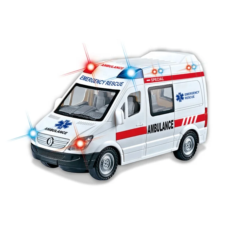 B/O Electric Universal Car Simulation Rescue Team Toy Vehicles with Lights Music Children Ambulance Car Toy