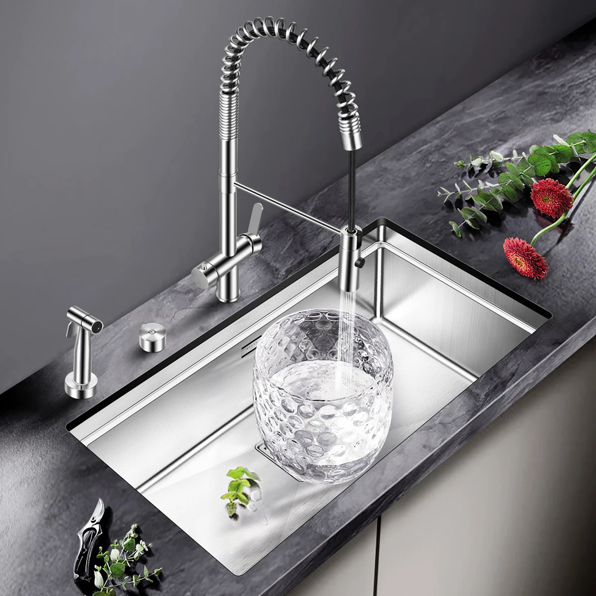 invisible sink high pressure black nano 304 stainless steel kitchen sink