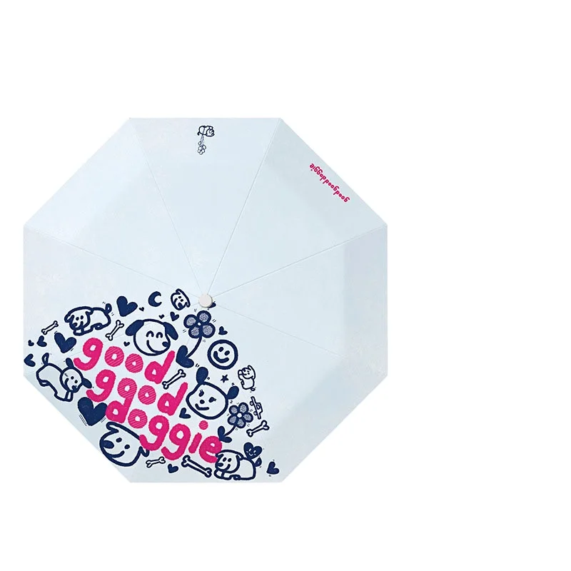 Compact 3-Folding Black Pongee Travel Umbrella Water-Proof Auto Open Closed Fiberglass Fully-Automatic Country Rain Sun