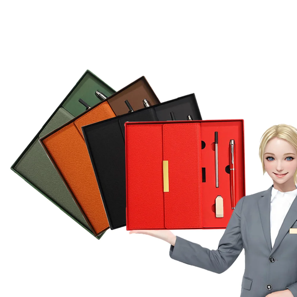 Wholesale Custom Logo Color Pu Leather Notebook And Pen Gift Set In Gift Box High-end Metal Pen Gift Sets