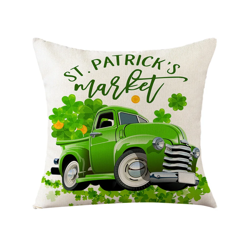 St. Patrick Day Gift Cushion Cover Good Luck Clover Wreath Linen Decorative Pillowcases
