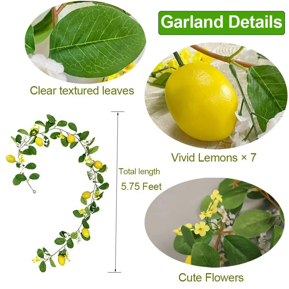Newly Spring Summer Greenery Lemon Vine Plants Faux Fruit Wedding Home Garden Decorations Artificial Lemon Garland with Lights