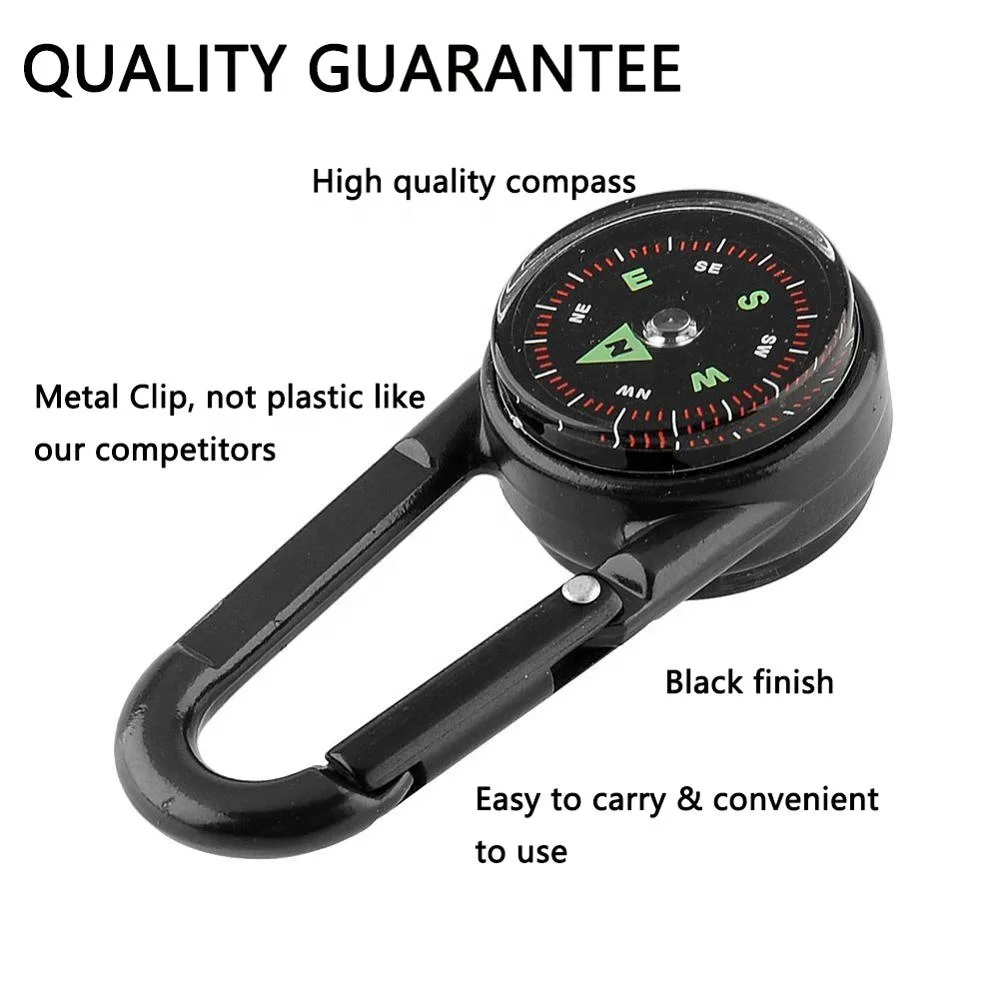 High Quality Custom Engraved Logo Small Multitool Mini Carabiner Clip Compass Survival Keychain