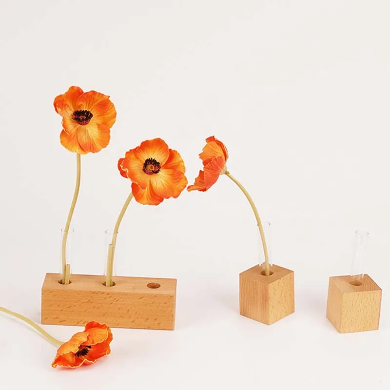 solid wood pen slot tabletop pen holder Plant Terrarium with Wooden Stand