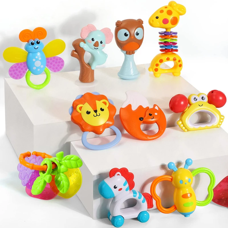 Baby Rattles Teether Toys Rattle Grab Shaker Spin Rattle Chew Toys Newborn Infant Teething Toys for Babies