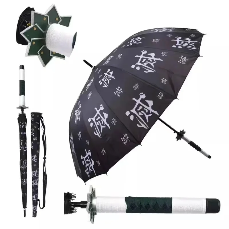 Anime Demon Slayer Katana Umbrella Kimetsu No Yaiba Tanjirou Shinobu Ninja Weapon Parasol Samurai Sword Katana Handle Umbrella