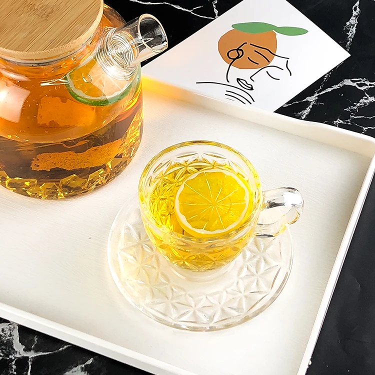 Hot Selling Cute Exquisite Custom Unbreakable Glass Cup Saucer Set Water Drinking Glass Tea Cup Set