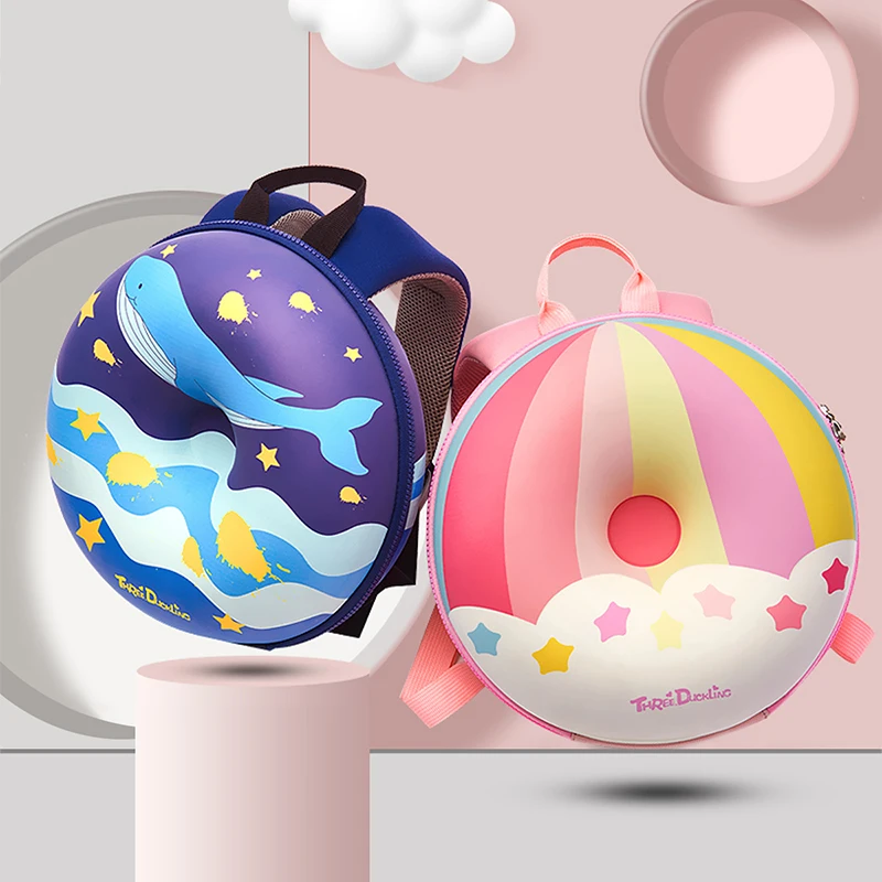 
High Quality PU EVA Shell Round Backpack Cute Kawaii Pink Rainbow Donut Backpacks Kid Bag Child Toddler Bagpack For Boys girls 