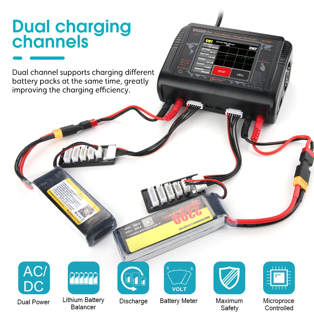 HTRC T400 DUO AC 200W  DC 400W 12A*2 RC Toy Balance charger for LiPo LiHV LiFe Lilon NiCd NiMh Pb battery