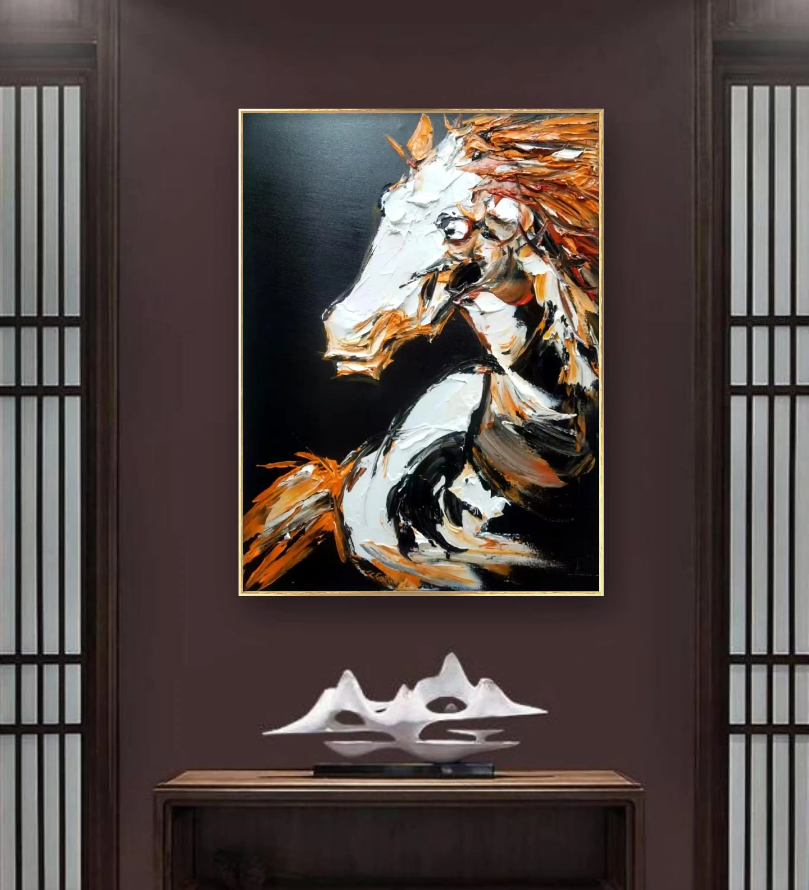 Hand drawn muscular horse painting light luxury home decoration living room and lobby hanging paintings