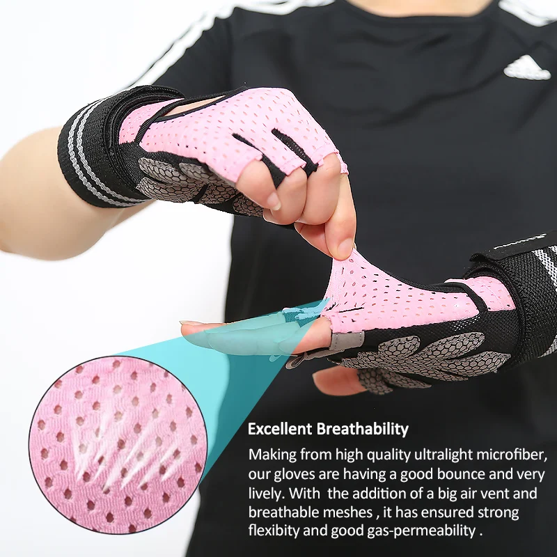 Half-Finger Gym No-Slip Fitness Exercise Microfiber Fabric Silicone Padded Palm Protection Weightlifting/Pull ups/Cycling Gloves